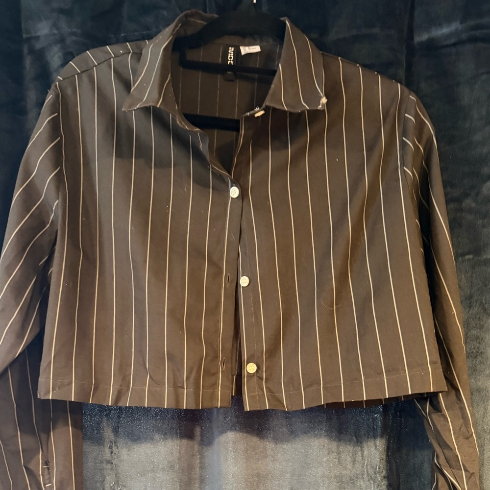 Black Cropped Shirt with White Stripes